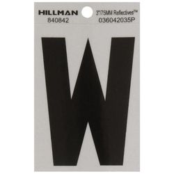 HILLMAN 3 in. Reflective Black Vinyl Self-Adhesive Letter W 1 pc