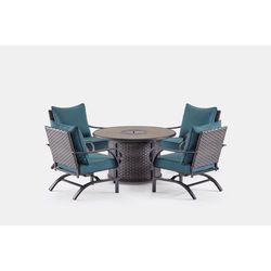 Living Accents Fernandina 5 pc Black Aluminum Fire Pit Set Teal