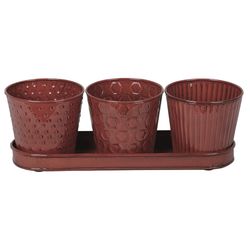 Robert Allen 4 in. H X 4.25 in. W Metal Concord Garden Planter Set Red