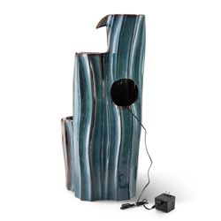 Glitzhome Ceramic Turquoise 29.5 in. H 4-Tiered Wave Outdoor Fountain