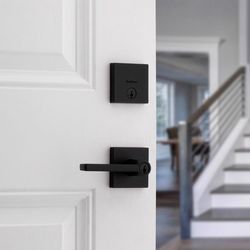 Kwikset Halifax Signature Series Matte Black Zinc Lever and Single Cylinder Deadbolt