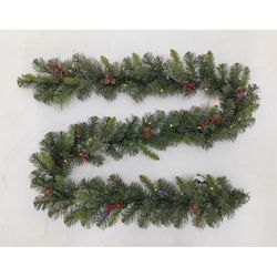 Celebrations 12 in. D X 9 ft. L LED Prelit Multicolored/Warm White Mixed Pine Battery Operated Garla