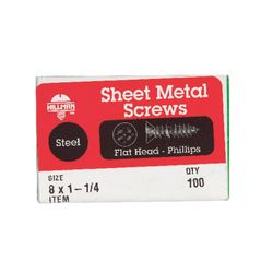 HILLMAN No. 8 Ga. X 1-1/4 in. L Phillips Flat Head Sheet Metal Screws 100 pk