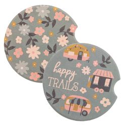 Karma Gray Stoneware Camper Coaster Set 3 in. D 2 pc