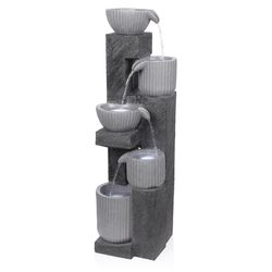Alpine Fiberglass/Resin Gray 15.15 in. H pot Fountain with LED Light