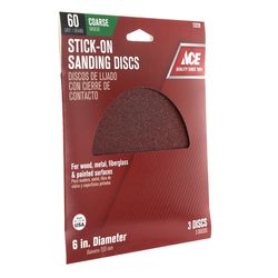 Ace 6 in. Aluminum Oxide Adhesive Sanding Disc 60 Grit Coarse 3 pk