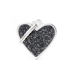 MyFamily Shine Black Glitter Heart Metal Pet Tags Small