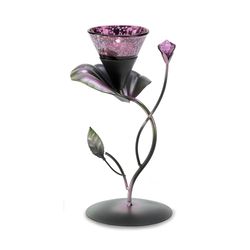 Gallery of Light 8.75 in. H X 6.25 in. L Purple Lily Pad Glass/Iron Decorative Candle Holder