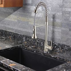 Transolid Cuisine Pro One Handle Stainless Steel Pull-Out Kitchen Faucet