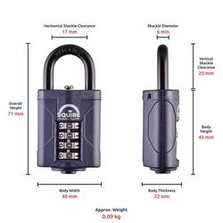 Squire 2.80 in. H X 1.57 in. W X 0.87 in. L Hardened Steel 4-Digit Combination Combination Padlock