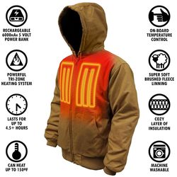 ActionHeat XXL Long Sleeve Unisex Hooded Work Jacket Brown