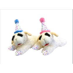 Multipet For Dog Assorted Polyester Lamb Chop W/Birthday Hat Dog Toy 1 pk