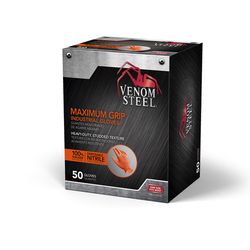 Venom Steel Nitrile Disposable Gloves One Size Fits Most Orange Powder Free 50 ct
