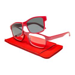 BluWater Reading Glasses with Sunglass Clip Unisex Red Frame Gray Lens Polarized +1.50 Strength