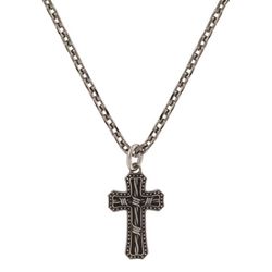 Montana Silversmiths Men's Barbed Wire Cross Silver Necklace Stainless Steel Water Resistant