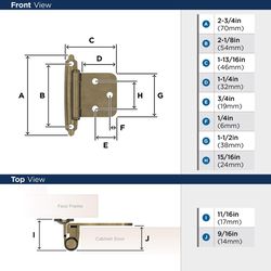 Amerock 1-3/4 in. W X 2-3/4 in. L Burnished Brass Steel Self-Closing Hinge 2 pk