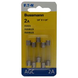 Bussmann 2 amps AGC Clear Glass Tube Fuse 5 pk