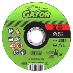 Gator 5 in. D X 7/8 in. X 0.045 in. thick Aluminum Oxide Type 1 Metal Cut-Off Blade 1 pk