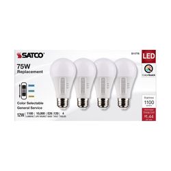 Satco A19 E26 (Medium) LED Bulb Tunable White/Color Changing 75 Watt Equivalence 4 pk