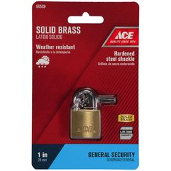 Ace 1 in. H X 1 in. W X 7/16 in. L Brass Single Locking Padlock