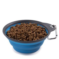 Dexas Blue Rubber 2 cups Pet Travel Feeder For All Pets