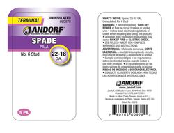 Jandorf 22-18 Ga. Uninsulated Wire Spade Terminal Silver 5 pk