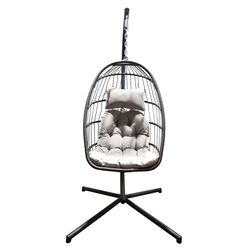 Nicole Miller Patio Black Steel Frame Egg Chair Gray