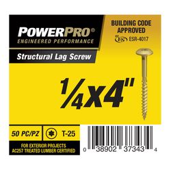 PowerPro 1/4 in. X 4 in. L Star Carbon Steel Lag Screw 50 pk