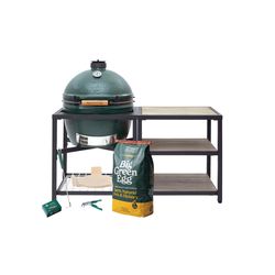 Big Green Egg 24 in. XLarge EGG Package with Modular Nest and Side Table with Weathered Acacia Inser