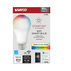 Satco Starfish A19 E26 (Medium) Smart-Enabled LED Bulb Tunable White/Color Changing 60 Watt Equivale