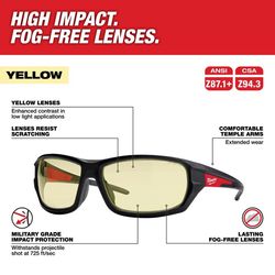 Milwaukee Anti-Fog Impact-Resistant Safety Glasses Yellow Lens Black/Red Frame