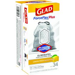 Glad Force Flex Plus 13 gal Lemon Tall Kitchen Bags Drawstring 34 pk
