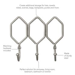 Spectrum 4 in. H X 5 in. L Satin Nickel Powder Coat Steel Wall Mount Triple Hook