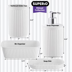 Superio Brand White Plastic Bath Accessory Set