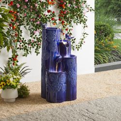 Glitzhome Ceramic Blue 31.75 in. H Fountain with LED Light