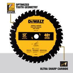 DEWALT 12 in. D X 1 in. Carbide Tipped Circular Saw Blade 40/60 teeth 2 pk