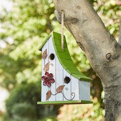 Glitzhome 13 in. H X 4.25 in. W X 9 in. L Metal and Wood Bird House
