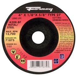 Forney 4 in. D X 5/8 in. in. X 1/8 in. thick Metal Grinding Wheel 1 pc