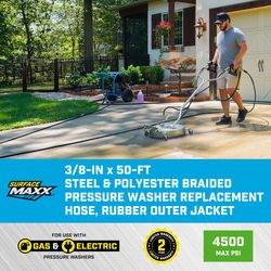 SurfaceMaxx 3/8 in. D X 50 ft. L Steel and Polyester Braided Pressure Washer Hose 4500 psi