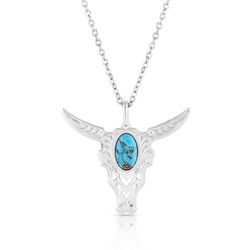 Montana Silversmiths Women's Chiseled Steer Head Silver/Turquoise Necklace Water Resistant