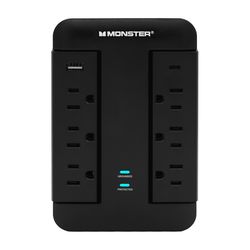 Monster Just Power It Up 0 ft. L 6 outlets Wall Tap Surge Protector w/USB Black 1200 J