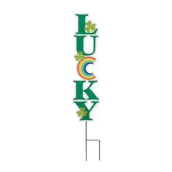 Glitzhome St.Patricks Lucky Yard Stake Metal 1 each