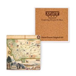 Xplorer Maps Multicolored Ceramic/Cork Montana Coaster