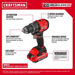 CRAFTSMAN V20 BRUSHLESS RP Cordless Brushless 2 Tool Drill and Impact Driver Kit