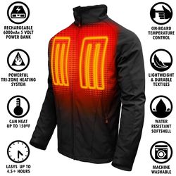 ActionHeat XL Long Sleeve Men's Full-Zip Heated Jacket Kit Black