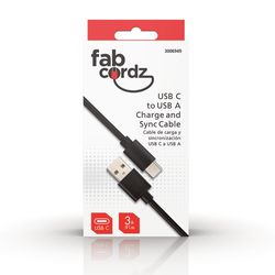 Fabcordz USB-C to USB-A Charge and Sync Cable 3 ft. Black