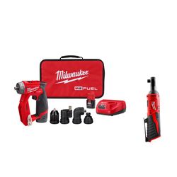 Milwaukee M12 FUEL Installation Drill Driver Kit with 3/8 inch Ratchet Bundle