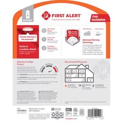 First Alert Voice and Location 10-Year Battery Photoelectric Smoke Detector 1 pk