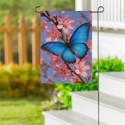 Evergreen Butterfly and Cherry Blossom  Garden Flag 18 in. H X 12.5 in. W