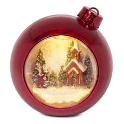 Roman Holiday LED Multicolored Swirl with Church and Victorian Carolers Table Decor 7 in.